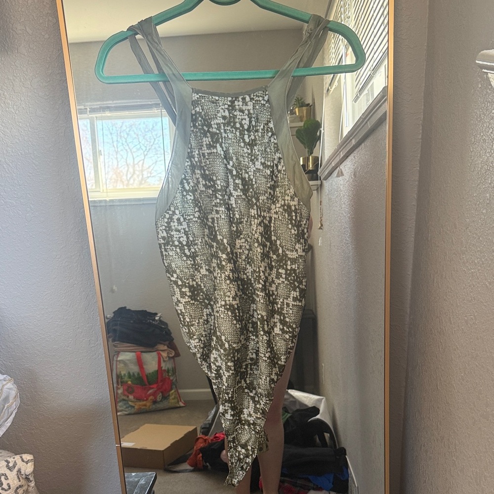 Free People Olive Green Snake-Print One-Piece Swimsuit